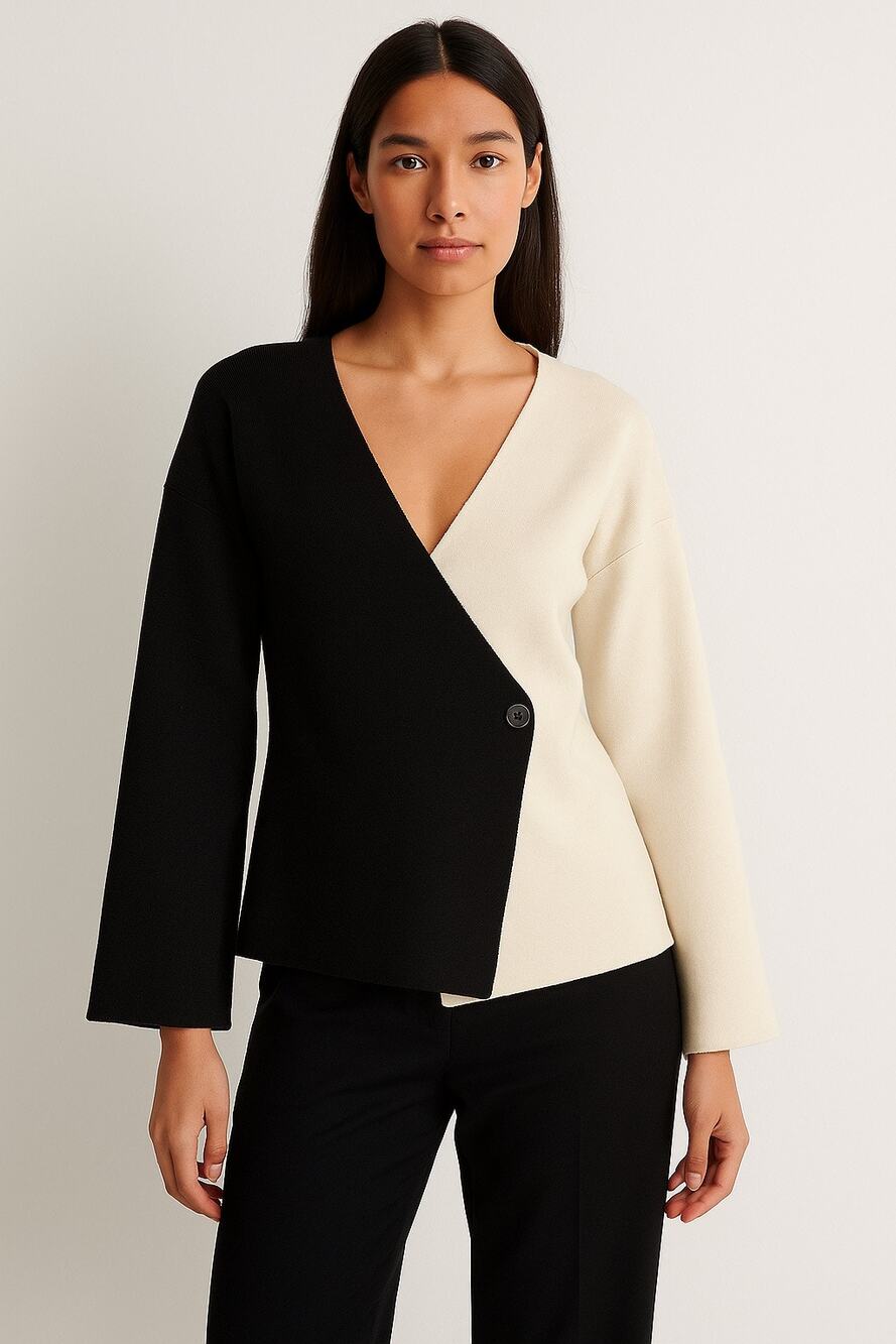 & Other Stories Stockholm Atelier Colorblock Wrap black & cream Cardigan XS